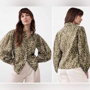 Banana Republic Factory Floral Puff Sleeve Button Down Shirt